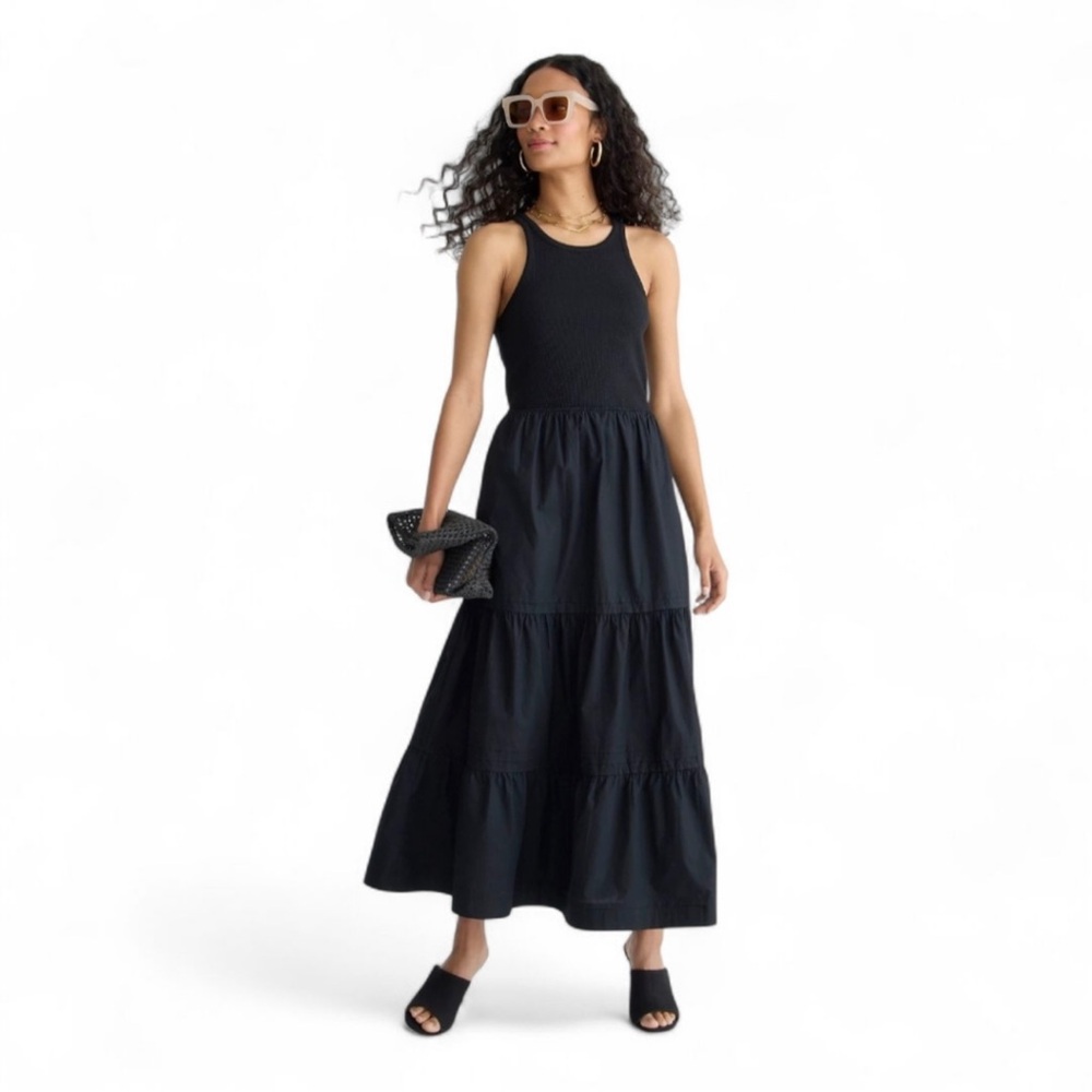 J. Crew Vintage Black Rib High Neck Cutaway Tank Maxi Dress Women's Sz L